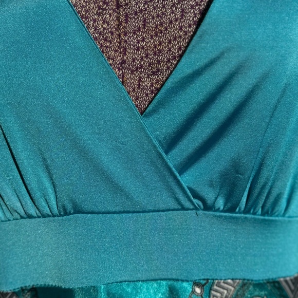 Y2K Boho Fairy Handkerchief Hem silky patterned halter dress Sz L - Picture 9 of 12